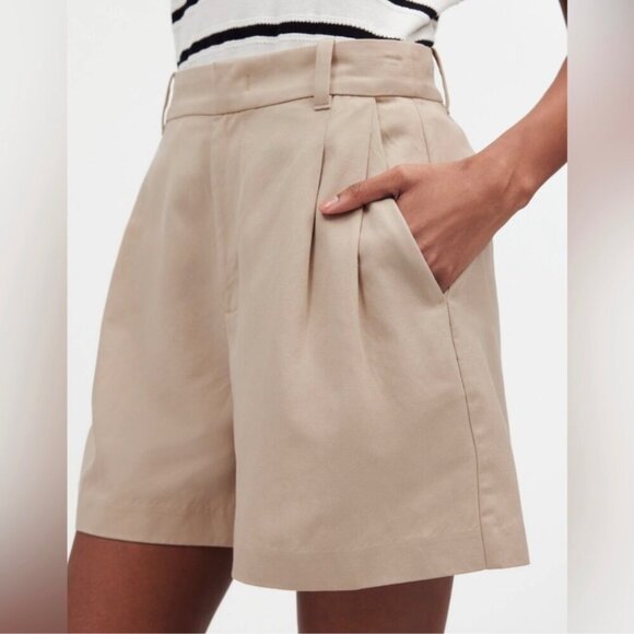 NWT Madewell The Harlow Trouser Shorts in Drapey Twill Tan Linen Blend New 0 - Picture 1 of 9